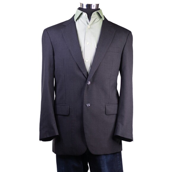 JOS. A. BANK Men's Blazer Jacket Size 40R 100% Wool Striped Black 2-Button - Picture 2 of 12